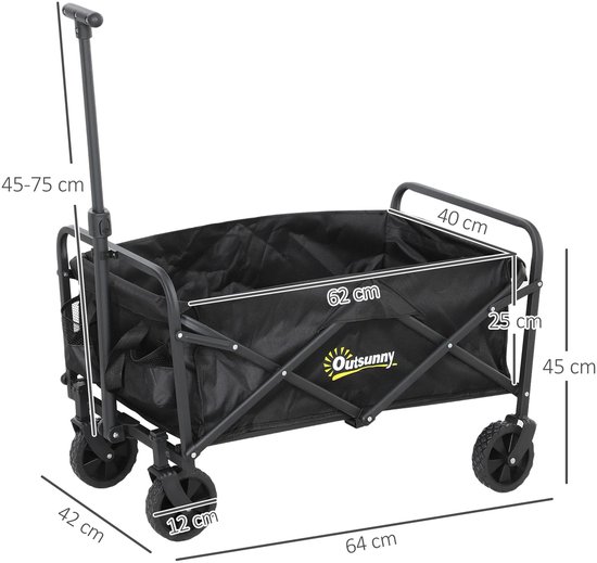 DIMICO - Bolderkar opvouwbaar - Bolderkarren - Kar - Trekkar - Strandkar- Camping - Zwart - 120KG belasting - Verstelbaar van Merkloos — afbeelding 3