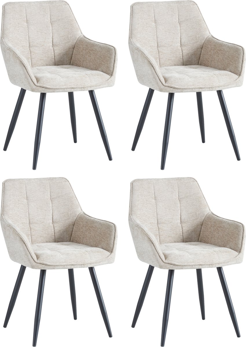 Colenis® - Oriana Eetkamerstoelen - Set Van 4 - Taupe - Chenille Stof - Design