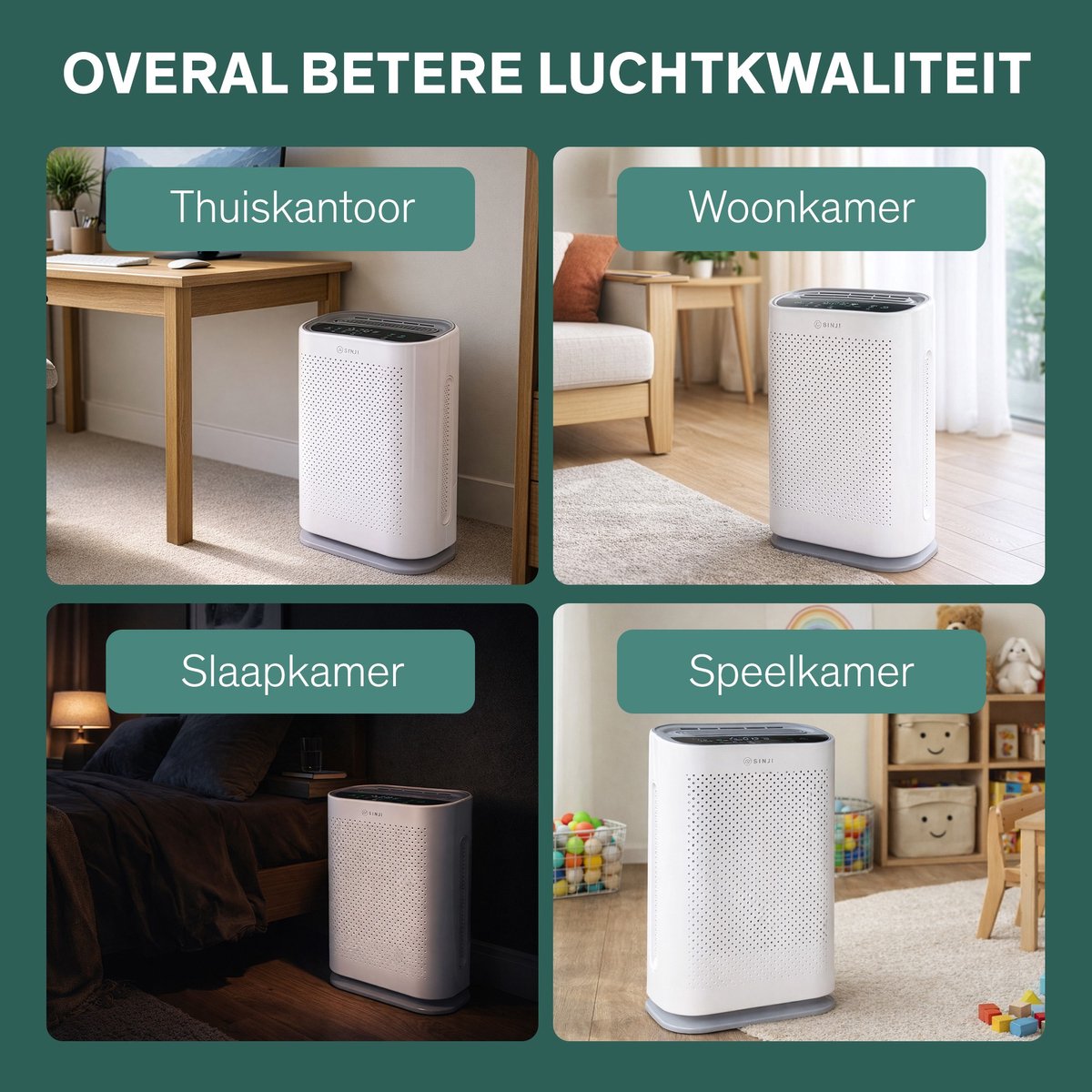 Sinji Luchtreiniger / Air Purifier – HEPA H13 + Koolstoffilter – 220 m³/u, voor ruimtes tot ca. 55 m² – Ionisatie – Afstandsbediening – Timer & Display – Helpt bij stof, pollen & huisstofmijt — afbeelding 4