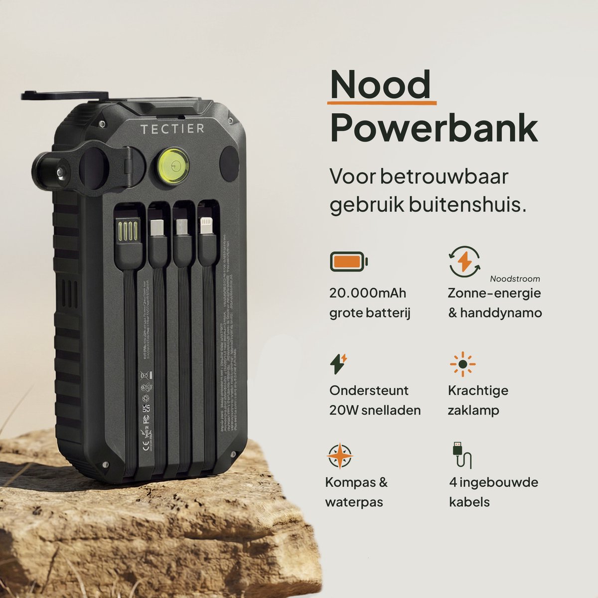 Powerbank Solar 20000 mAh met Handdynamo - afbeelding 3