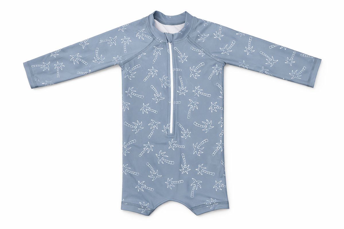 UV Zwempakje – Palms Pale Blue - Blauw – Print – Maat 92/98– Baby's - Peuters - Meisjes - Jongens