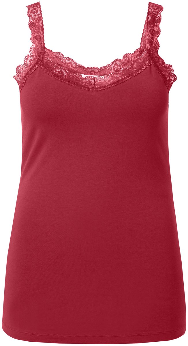 MIAMODA - Dames - Top slim fit jersey kant - Fluweelrood - Maat 42