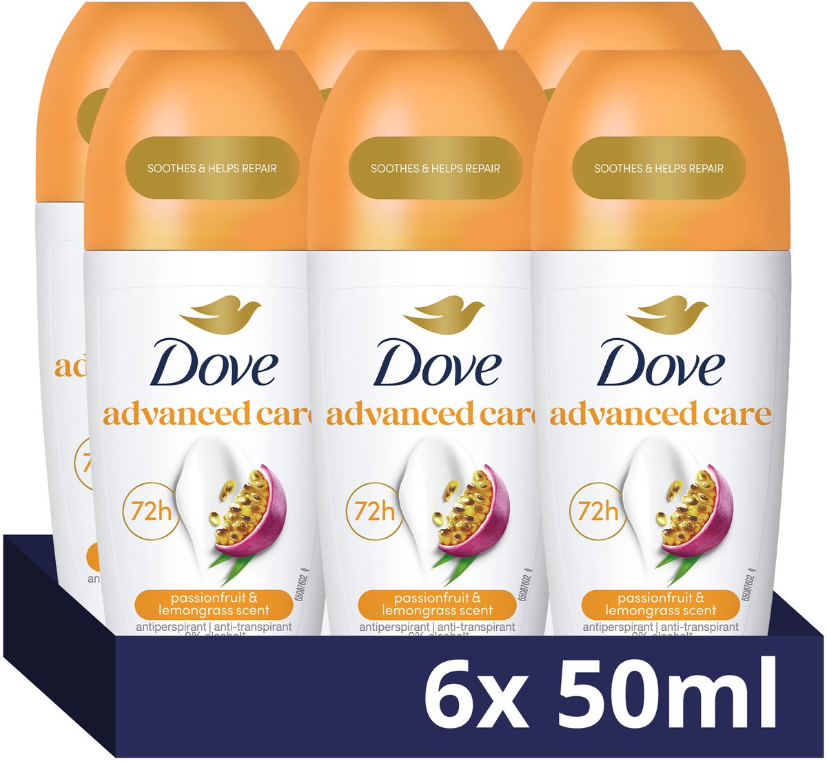 DOVE-Anti-Transpirant Deodorant Roller - Passion Fruit & Lemon Grass - 6 x 50 ml