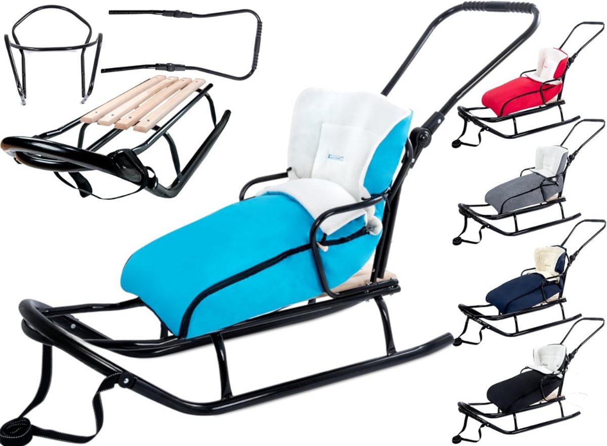 Goodivery® -Slee voor kinderen – Slee voor kinderen Goedkoop – Slee voor kinderen van 2 Jaar -Metalen Slee met Rugleuning, Veiligheidsgordels, Ideaal voor kinderen en Volwassenen, Draagvermogen tot 120 kg – 101x40x65cm -Hemelsblauw