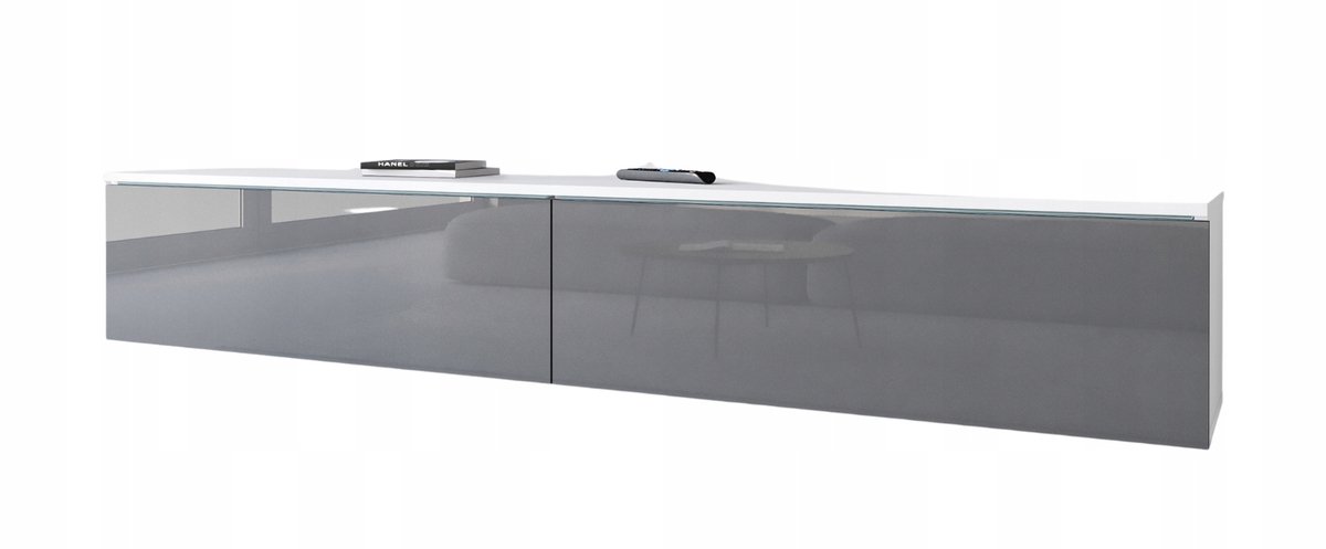 Bratex - TV-meubel - 180 cm breed - Wit Mat & Grijs Hoogglans - Hangend of Staand - 2-deurs