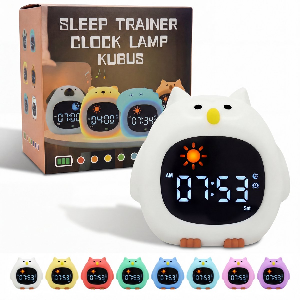 Slaaptrainer Uil - Slaapwekker - Kinderwekker - Nachtlamp Kinderen - Oplaadbaar - Dim functie - Digitale Kleurenscherm - Wake Up light