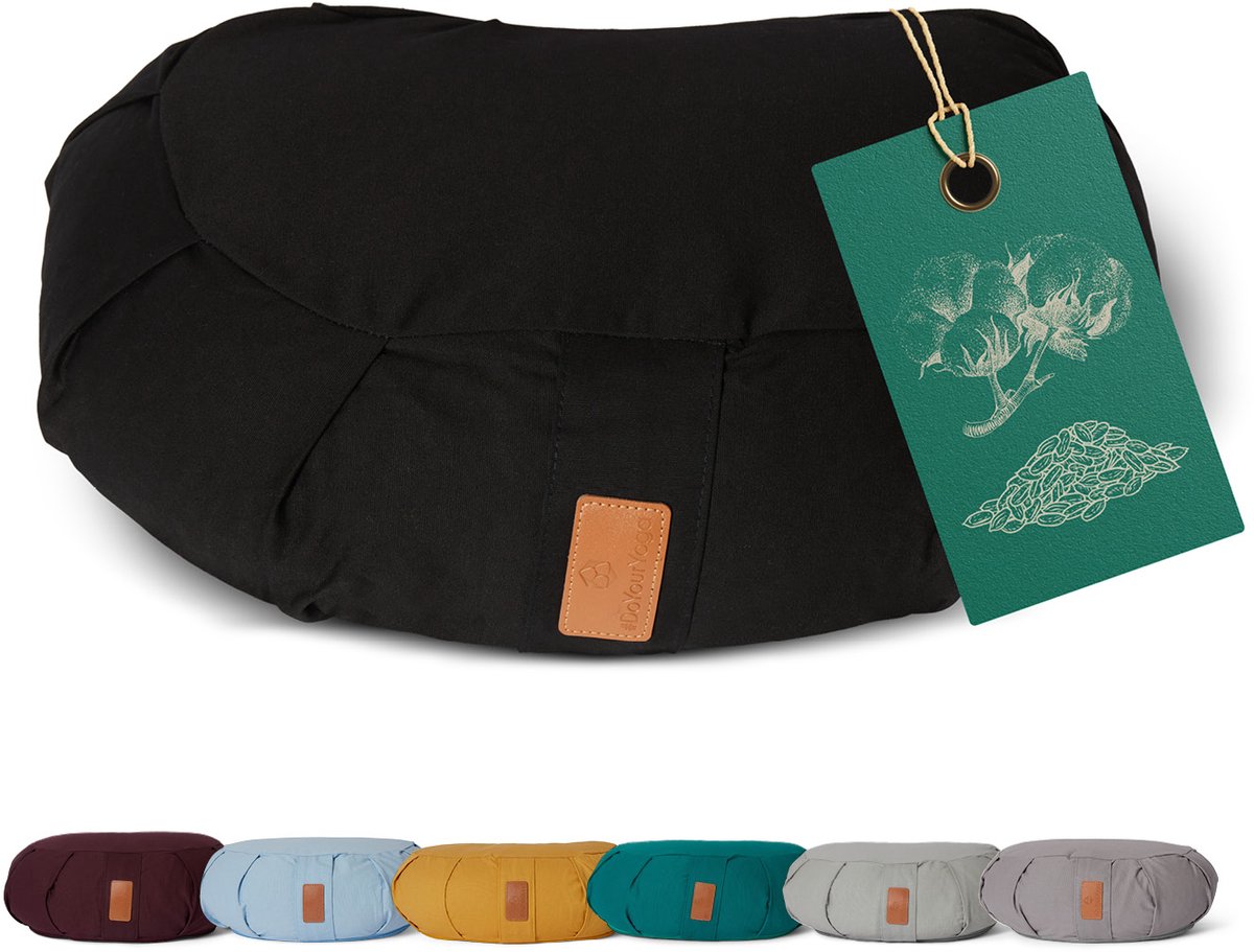 Bol.com #DoYourYoga - Yoga kussen - »Ganesh« - halve maan meditatiekussen met bio-organische Spelt vulling - 45x30x14 cm - zwart aanbieding
