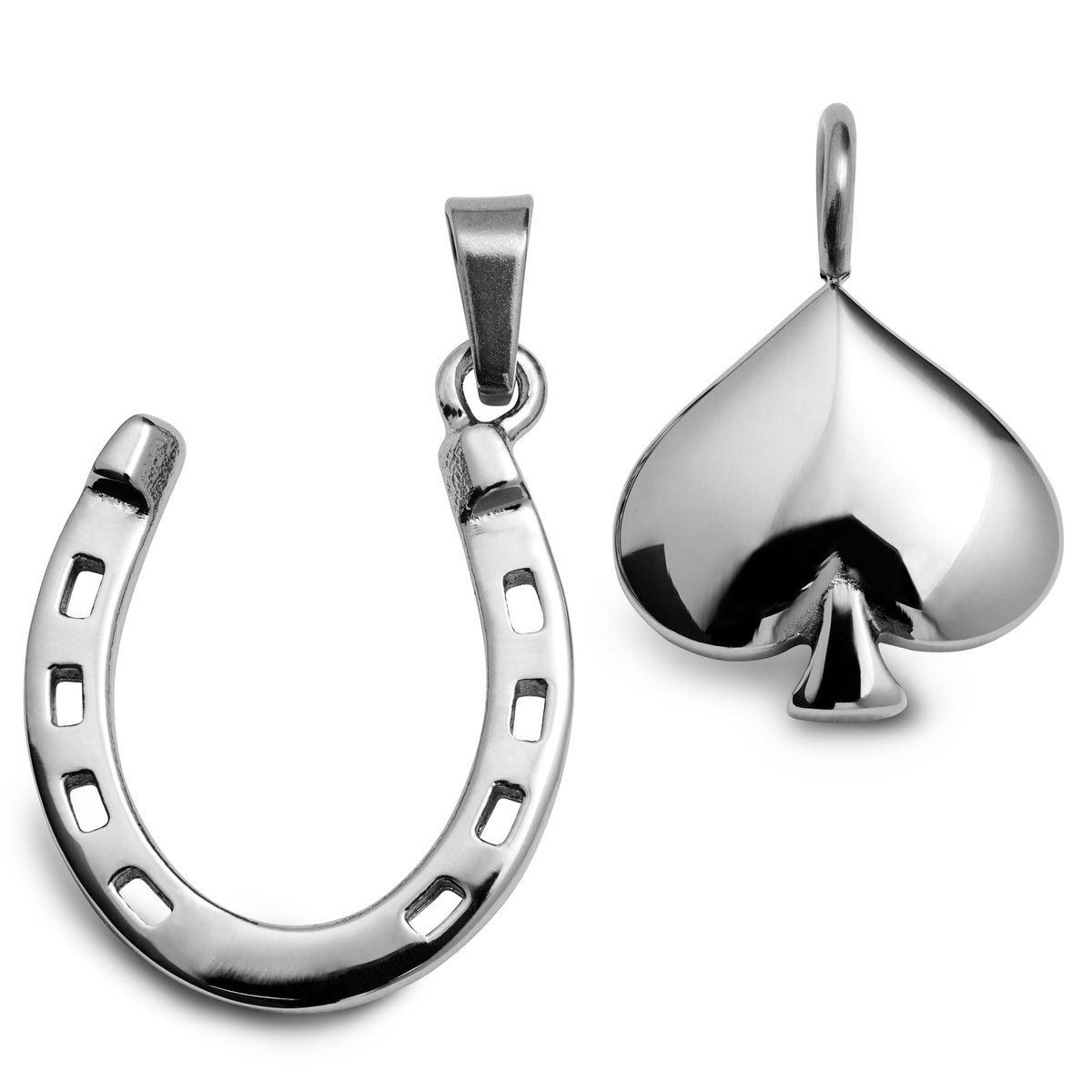 Ace | Zilverkleurige Set met Hangers van Hoefijzer en Schoppen