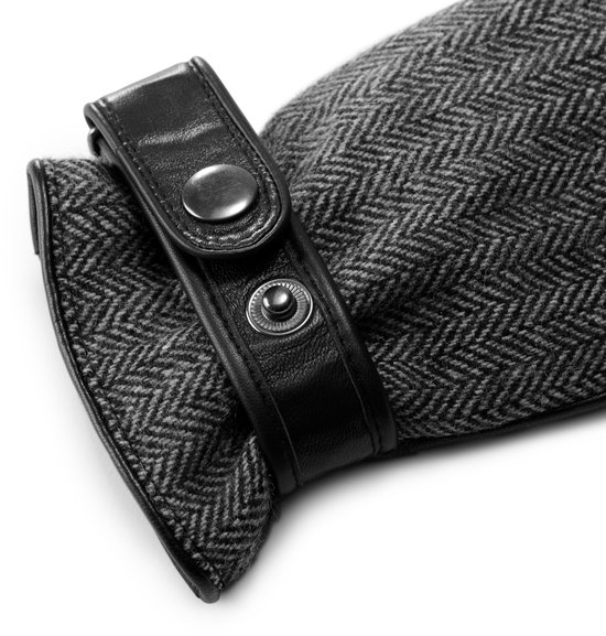 Gants en cuir de mouton avec motif chevrons noir et gris
