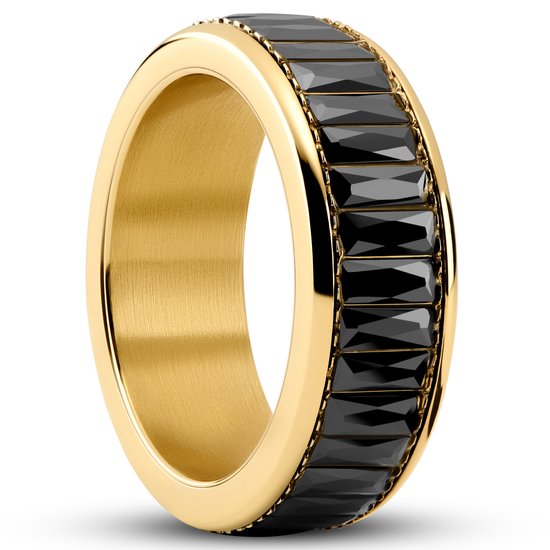 Enthumema | Anneau anti-stress en acier doré et zircones noires - 8 mm