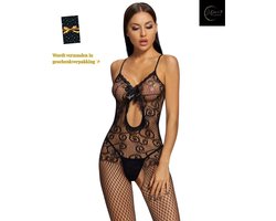 Sexy Lingerie – Erotische Catsuit – Lingerie Erotisch – Lingerie Sexy Setje – Luipaardpatroon & Kant – Open Rug – Dames lingerie – Erotische verleidelijke Bodystocking – Kinky – One Size