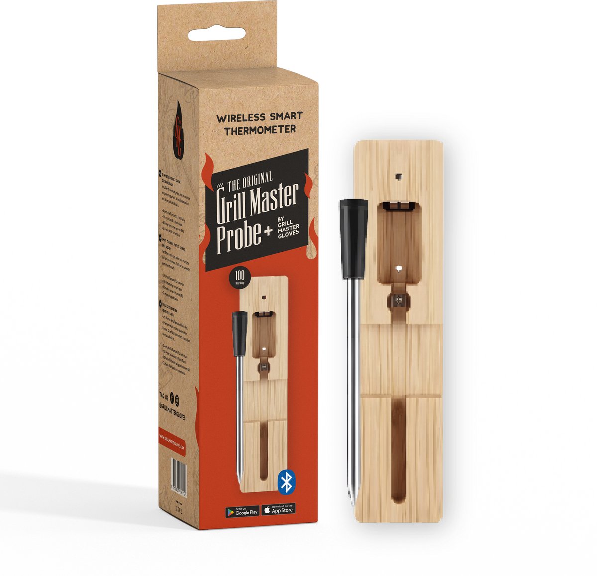 Grill Master Probe - Bluetooth thermometer met versterker - Digitale vleesthermometer - Voor BBQ & Oven - BBQ accessoires