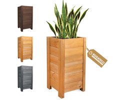 BOGATECO Houten Plantenbak - Inclusief Agro-Textiel - Weerbestendig & Geïmpregneerd - Bloembak voor Tuin & Balkon - Diverse Maten & Kleuren | 39 x 39 x 79cm | Lichtbruin