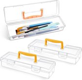 3-delige kwastenhouder - Transparante lange kwastenhouder - Met handvat - Draagbare kwastenhouder - Geschikt voor het opbergen van kwasten - 34,4 x 9 x 6 cm