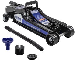 ECD Germany Hydraulische autokrik 2,5 ton lage instap 80 tot 360 mm garagekrik auto hefkrik met 360 graden zwenkwielen 2 rubberen krikpads SUV adapter voor personenauto en SUV banden wisselen snel