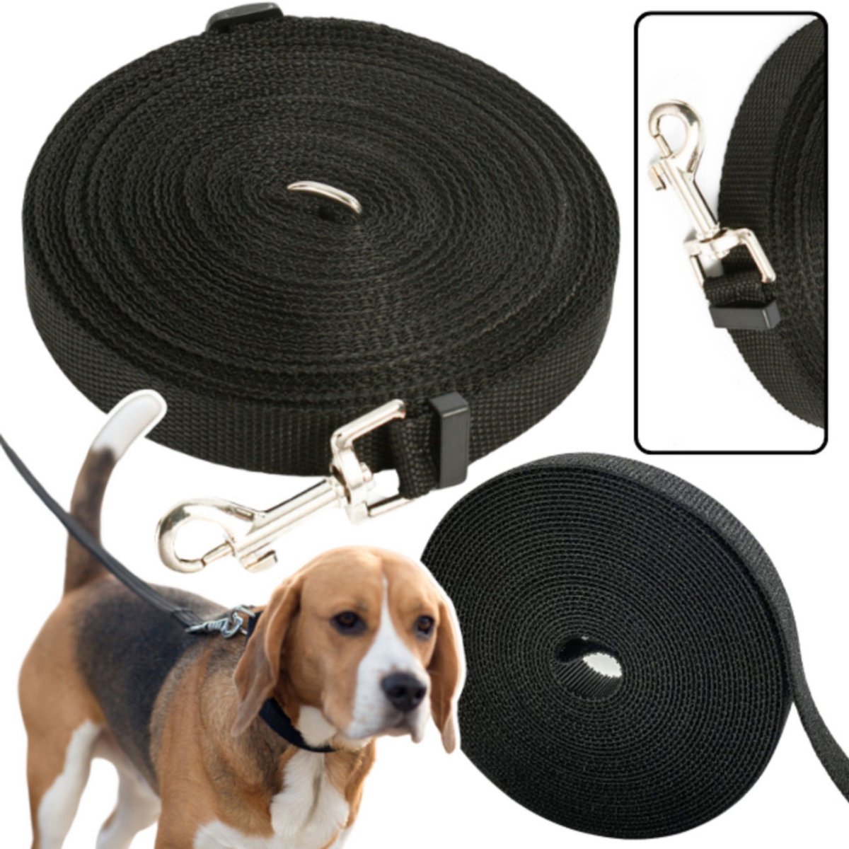 Honden Trainingslijn - Webbing Tape Hondenriem - Clip Trainingsriem - Duurzaam & Vrije Beweging - Geschikt voor S-M Honden - 5m - Zwart