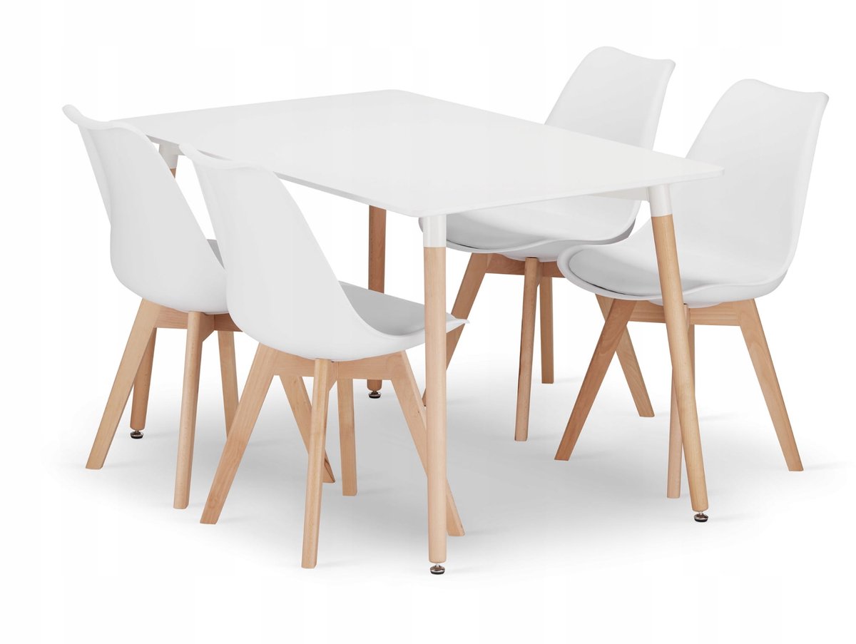 LEOBERT Eettafel Set ADRIA 120x80 cm Wit + 4 MARK Stoelen Wit
