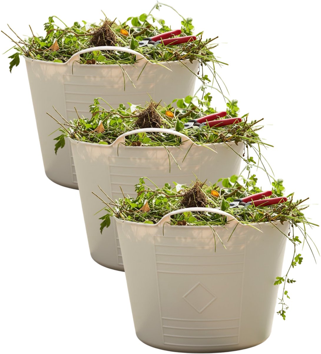 Excellent houseware Flexibele kuip / emmer - 3x - beige - 15 liter - kunststof - 35 x 28 cm