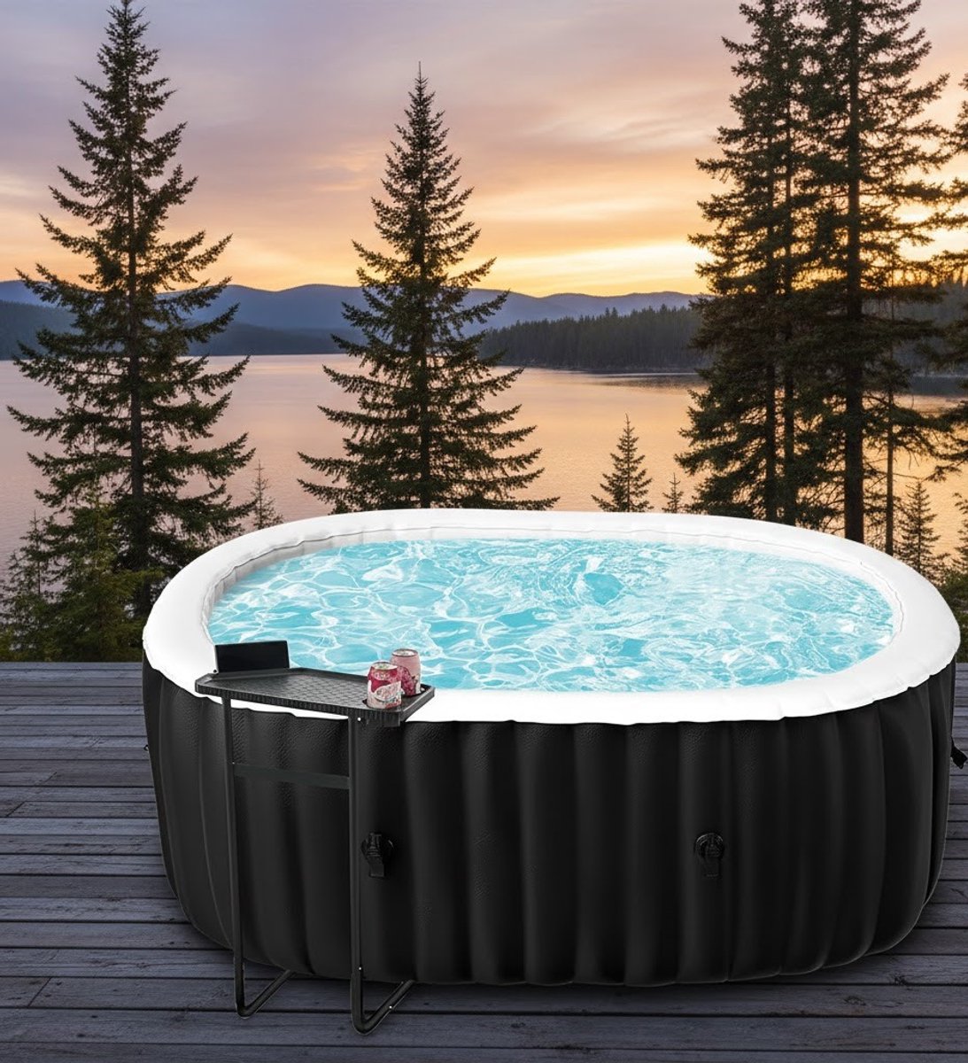 Opblaasbare 2-Persoons Whirlpool Spa Jacuzzi met Luchtjets, Verwarming en Isolerend Deksel – MedahomeStore Luxe Hydrotherapie Spa voor Binnen & Buiten – 190x120x63,5 cm – PVC Opblaasbaar Bad met Massagesproeiers en Filter
