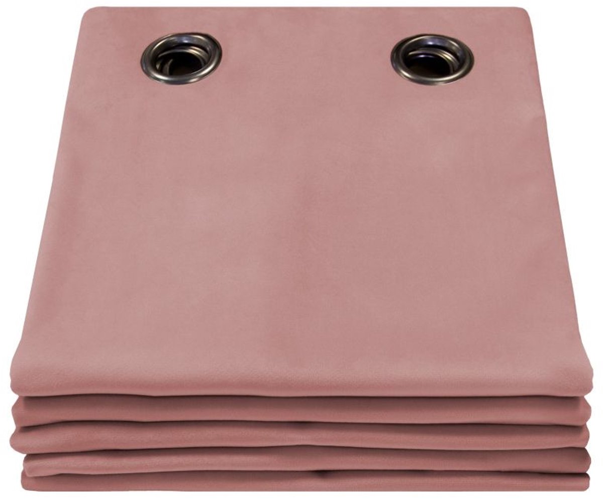 MOONDREAM LumenControl™ Totaal Verduisteringsgordijn | Licht+Zonwering | 100% Ondoorzichtig | EU-fabricaat | Fluweel | Oogjes | Roze MC343 | 135 x 260 (BxH) cm