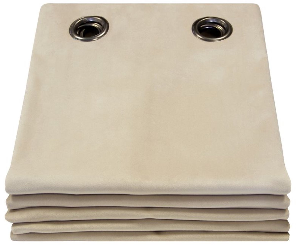Moondream DecibelControl™ 3in1 Geluidsisolerend gordijn | Thermo Winter+Zomer | 100% Verduisterend | Gepatenteerde Technologie | EU-fabricaat | Fluweel | Oogjes | Beige MC15 | 130 x 260 (BxH) cm