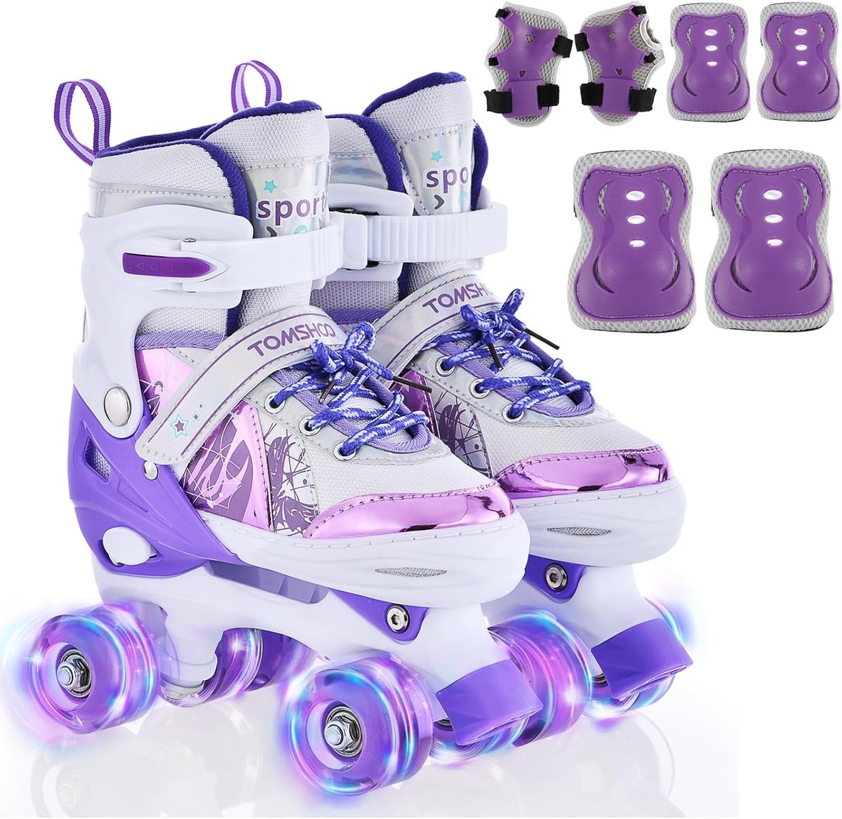 Verstelbare Kinder rolschaatsen met Lichtgevende Wielen en Veiligheidsuitrusting