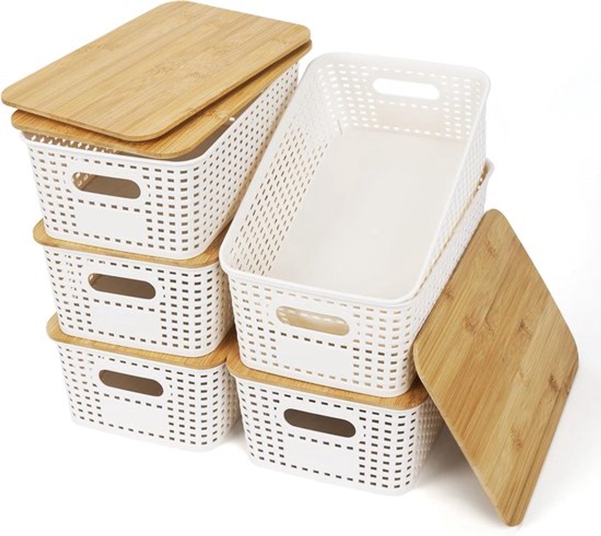Candala – Opbergdoos – Set van 6 – 6 x 18 – Bamboe – Wit