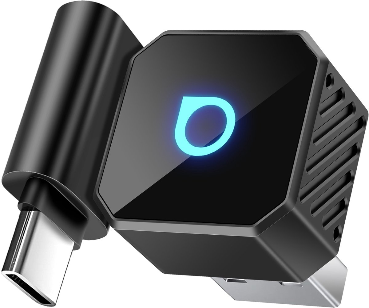 Avizar Ottocast Mini USB / USB-C Adapter voor draadloze CarPlay en Android Auto, Zwart