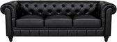 Chesterfield Bank - 3 Zits - Zwart - Leer - Sofa - Chesterfield Meubel - Bank - Bankstel