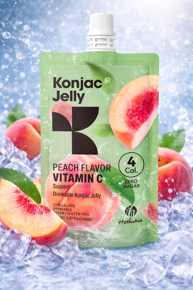 Hethstia | Keto | Konjac Squeeze Jelly Peach | Suikervrij | Laag in calorieën | Zuigzakje | 3 - Pack