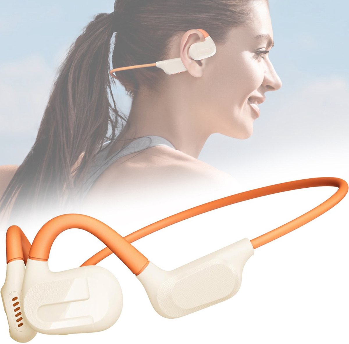 NBAP® Bone Conduction Headphone - Koptelefoon voor Activiteiten - Draadloos - Bleutooth - Beige en Oranje