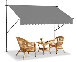 Breedte Zonwering Uitklapbare Klemmluifel 250cm Balkon Luifel Hoogteverstelbaar Met Handkraan UV-Bestendig & Weerbestendig Zonweringrolluik Zonder Boren Voor Buiten Terras (Lichtgrijs) NAIZY