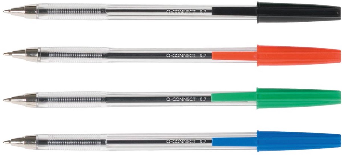 Q-CONNECT balpen, met dop, 0,7 mm, medium punt, Doos van 20 stuks, rood
