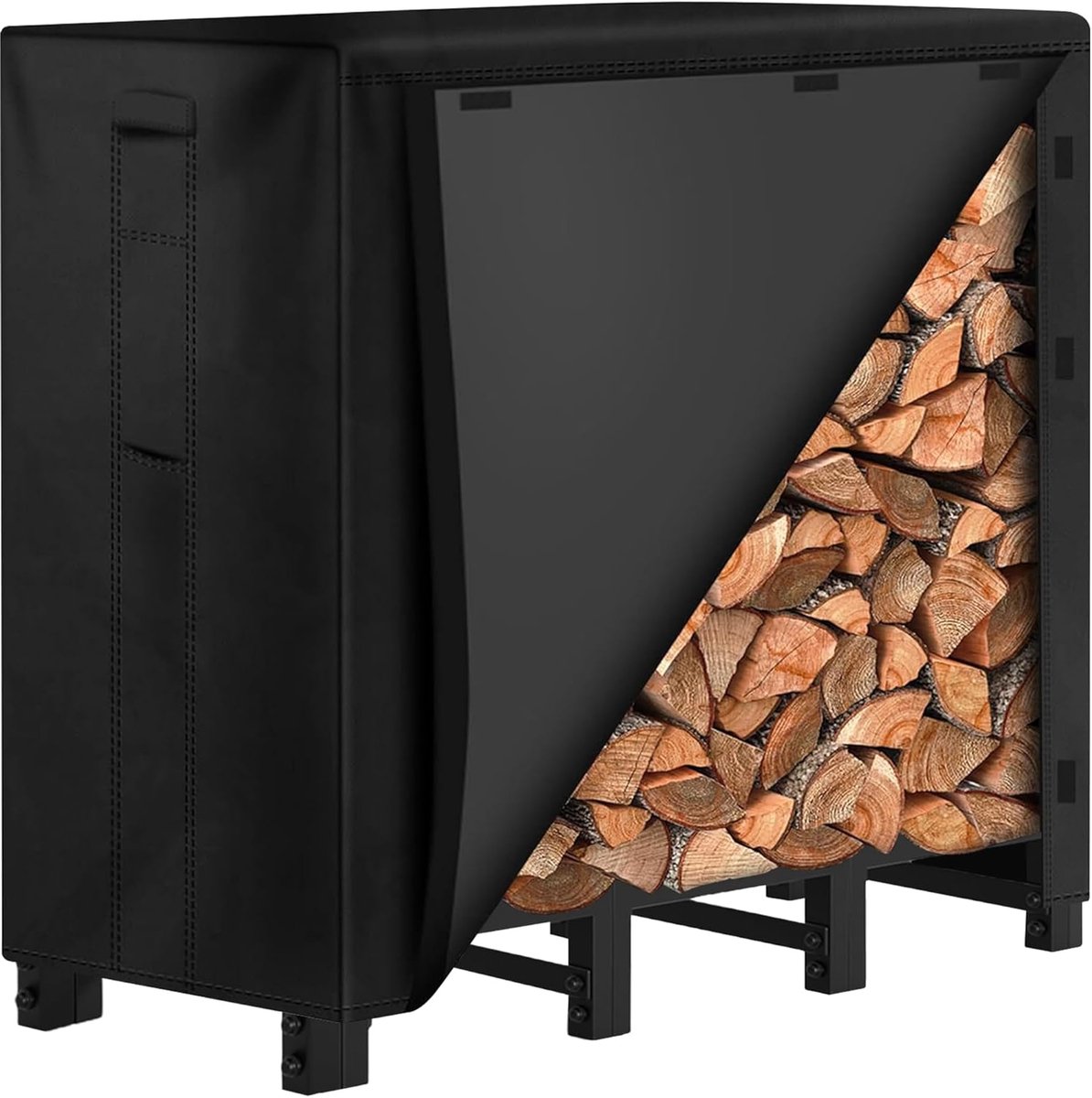 Imperatoris - Haardhout Rek - Haardhout Opslag - Haardhoutrek - Modern Ontwerp -Haardhout Rek - Rek voor Het Opbergen van hout - Brandhoutrek met Verstelbare Afdekking - 122 x 107 x 36 cm