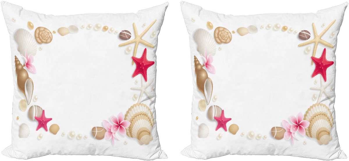 ABAKUHAUS Exotische decoratieve kussenhoez 2-pack, schelp bloem ster, 40x40 cm, beige