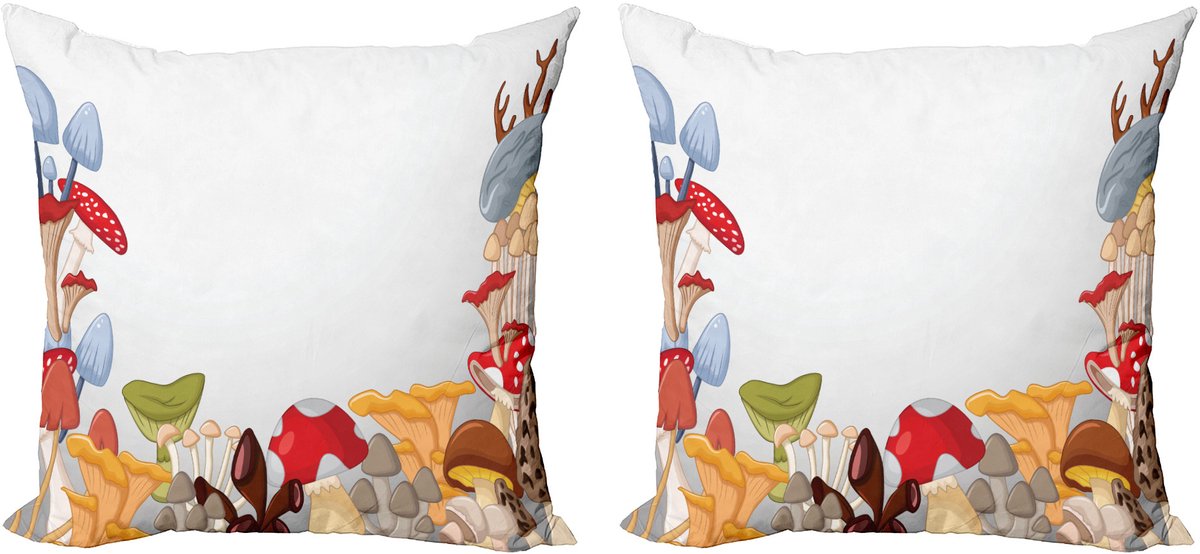 ABAKUHAUS Bos decoratieve kussenhoes, 2-pack, cartoon van wilde paddenstoel 60x60 cm, meerkleurig lichtoranje