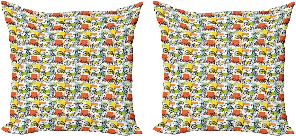 ABAKUHAUS Decoratieve kussenhoes met fietsmotief, 2 stuks, geometrisch en kleurrijk, 50x50 cm, meerkleurig