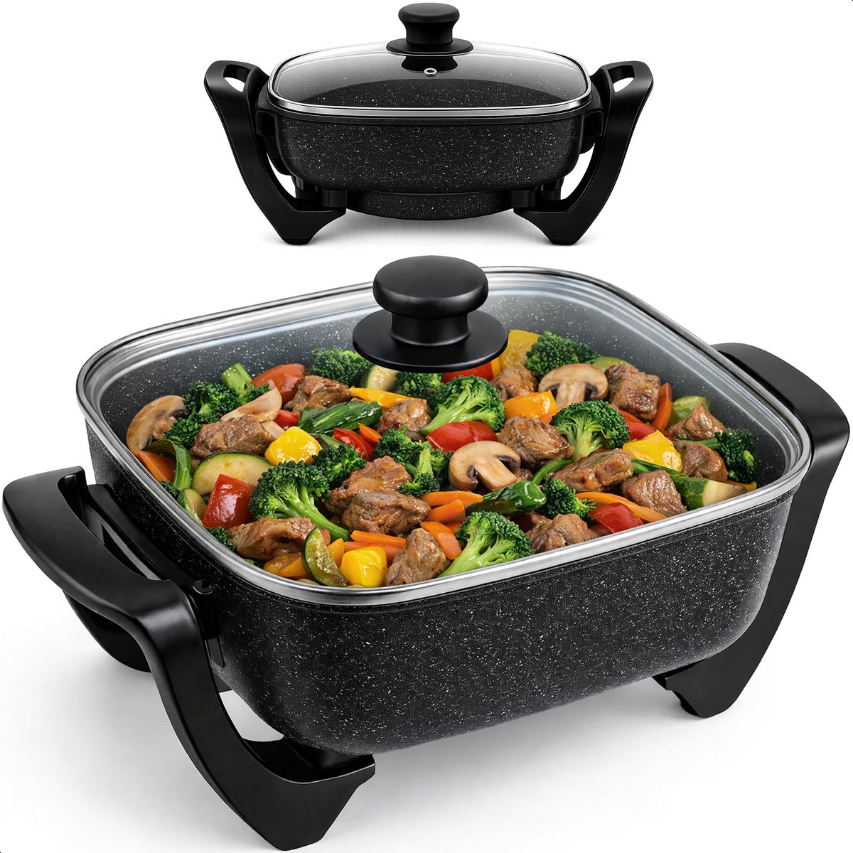 Elektrische hapjespan met deksel - Hapjespannen - Party - Grill - Snack - Sauteer - Pan - Inductie - Braadpan - Skoov