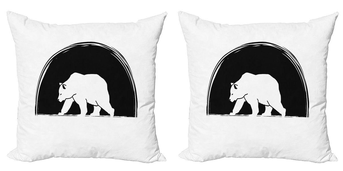 ABAKUHAUS Decoratieve kussenhoes met dierenmotief, set van 2, grote ijsbeer die loopt, 40x40 cm, zwart-wit