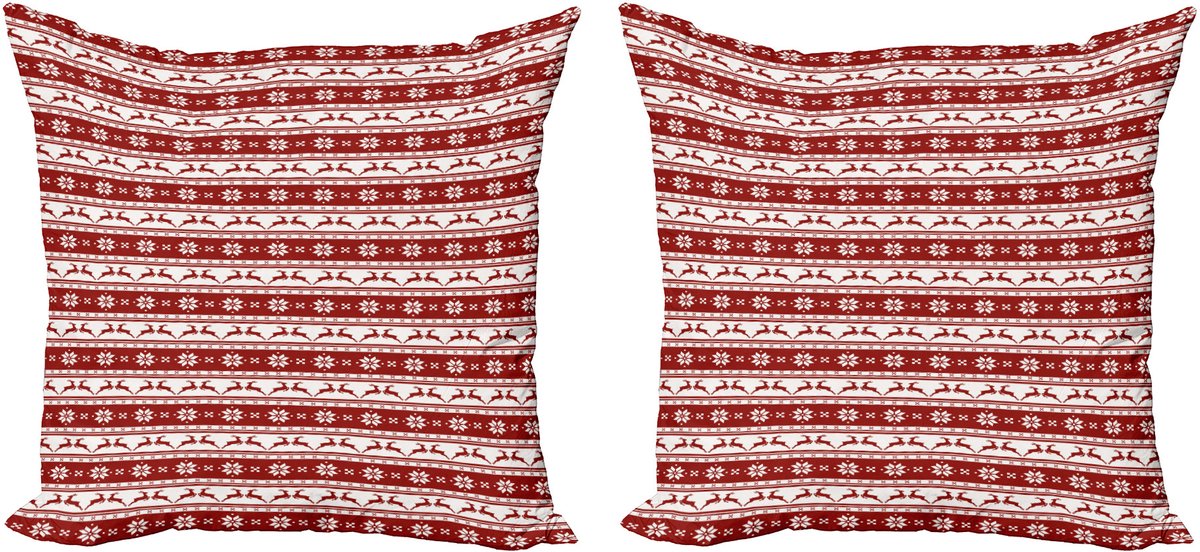 ABAKUHAUS Kerstkussenhoez set van 2, Winterse rode herten en sneeuwvlokk 50x50 cm, Witte robijn
