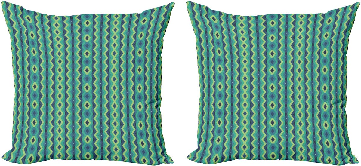 ABAKUHAUS Decoratieve hoekkussenhoes, 2 stuks, Vintage Geometrisch, 50x50 cm, Lichtgroen Zeegroen