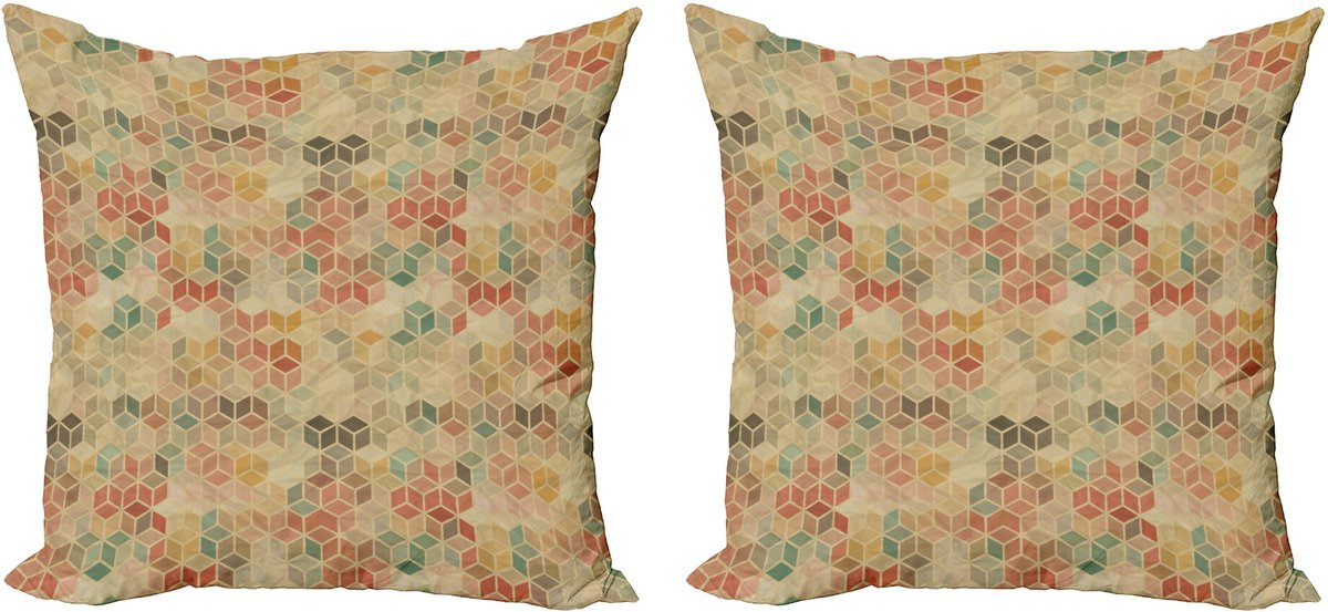 ABAKUHAUS Geometrische decoratieve kussenhoes, 2-pack, retro kubuspatroon, 40x40 cm, donker mosterdgeel