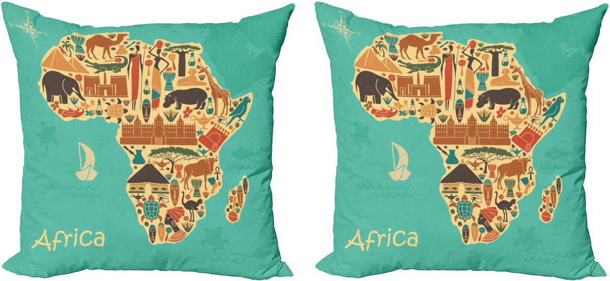 ABAKUHAUS Afrika kussensloopset (2 stuks), Savannah Map Tribal, dubbelzijdig digitaal printontwerp met ritssluiting, 40 cm, Burnt Sienna lichtgeel
