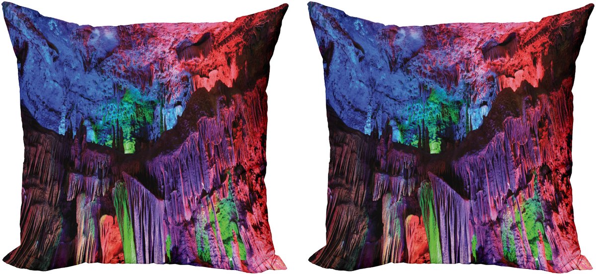 ABAKUHAUS Kleurrijke decoratieve kussenhoez 2-pack, regenboogkleurige rots 45x45 cm, paars, blauw, zwart