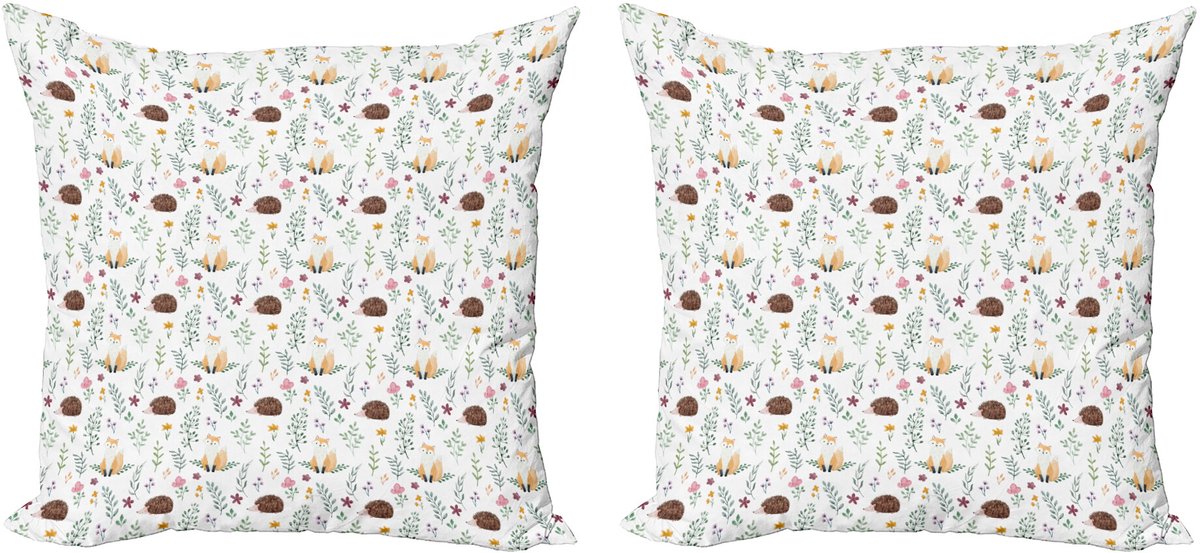 ABAKUHAUS Decoratieve kussenhoes met bosmotief, 2 stuks, landelijke dierenprint, 40x40 cm, meerkleurig