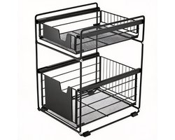 BOTC Gootsteenkast Organizer - Keukenkast Organizer - Aanrecht Organizer - Dubbel Uitschuifbaar - Aanrecht - Lade - Zwart