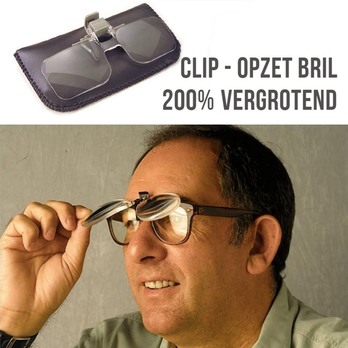 Allernieuwste.nl® Loepbril Vergrotende Opzet-Bril - Vergrotend - Klemmen op je Bril - Vergrootbril - Overzetbril - Vergrootglas Bril 2x - Clip On Klem Leesbril
