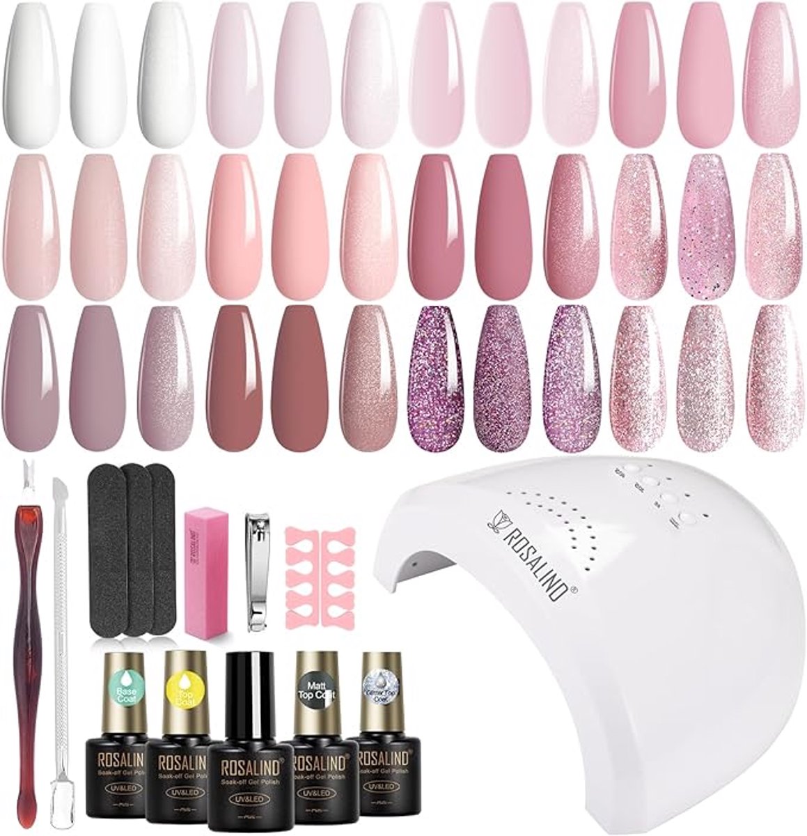 Nagellakset met UV-lamp, 12+4 stuks gelnagels