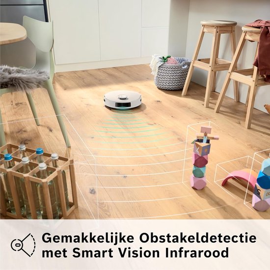 Bosch Spotless + BCRD1W Robotstofzuiger met Dweilfunctie, 11,000 Pa Zuigkracht, Statische natte dweil, Droog servicestation, Smart Vision Infrarood Navigatie, Bosch Home Connect App, Wit
