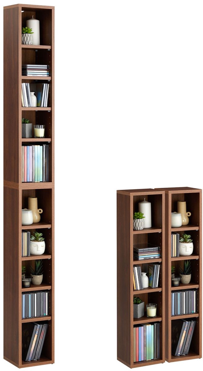 CD DVD-plank Staande medialade CHART in walnoot met 10 vakken voor maximaal 160 CD's, 20x186,5 cm (breedte x hoogte) - hoofdafbeelding